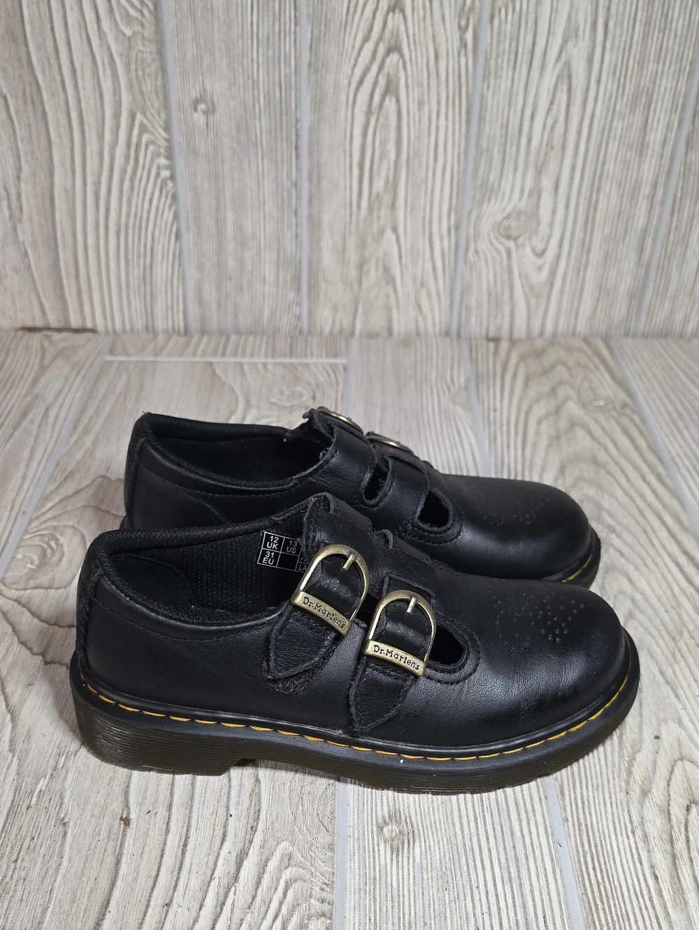 Dr. Martens Kids 8065 Black Leather Mary Jane Shoes Kids Size 13